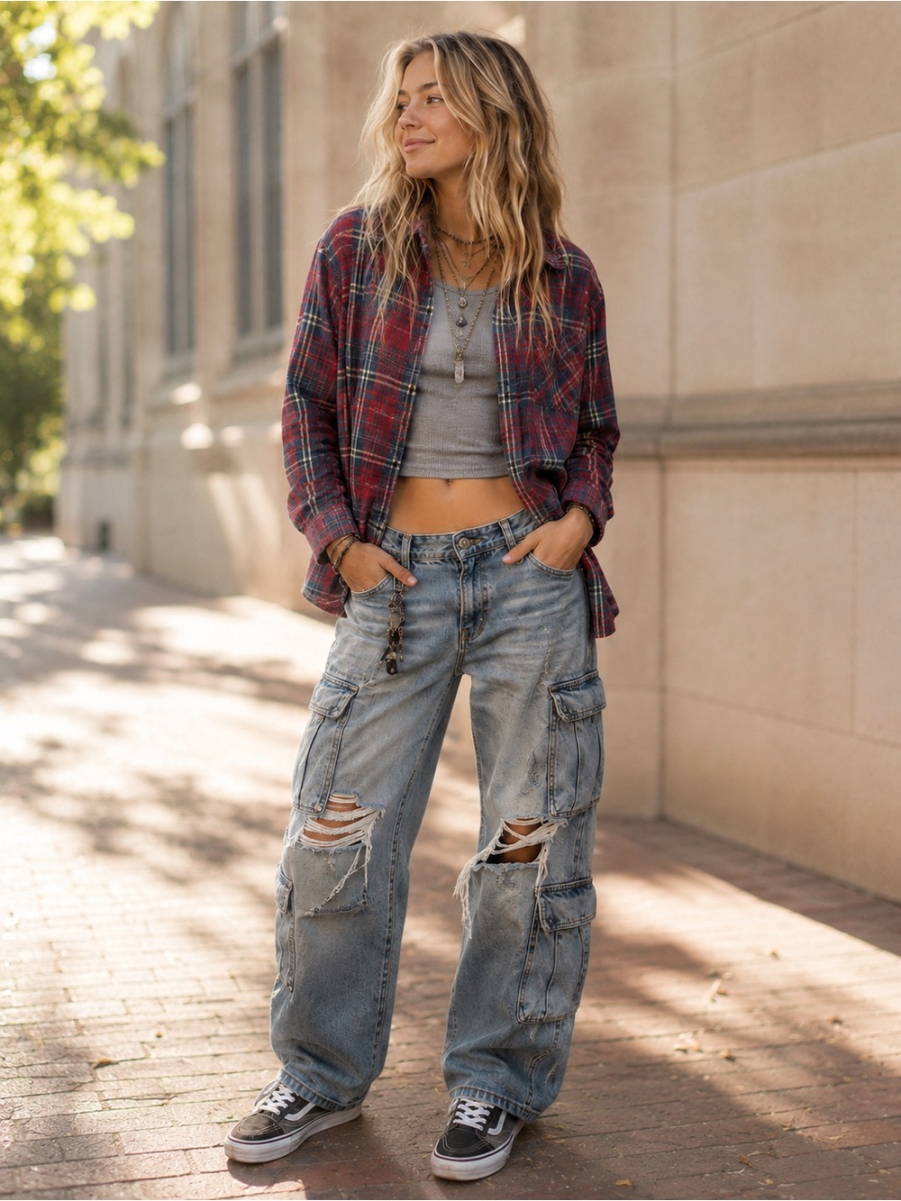 Madewell Red & Navy Plaid Button-Up Shirt-M